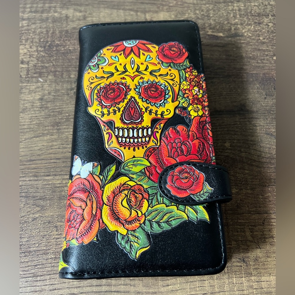 Shagwear Sugar SkullRoses Large Zipper Wallet